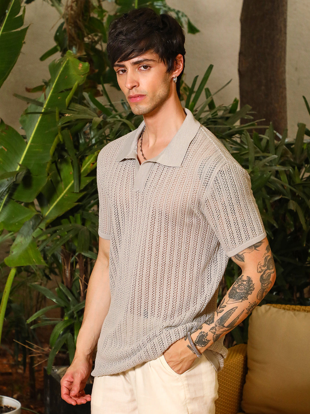 Tactile-Knit Polo T-Shirt