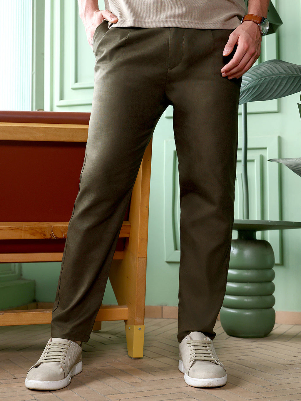 Pleated Slim-Tailored Trousers