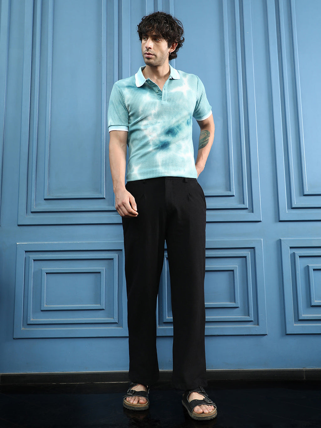 Textured Straight-Fit Trousers