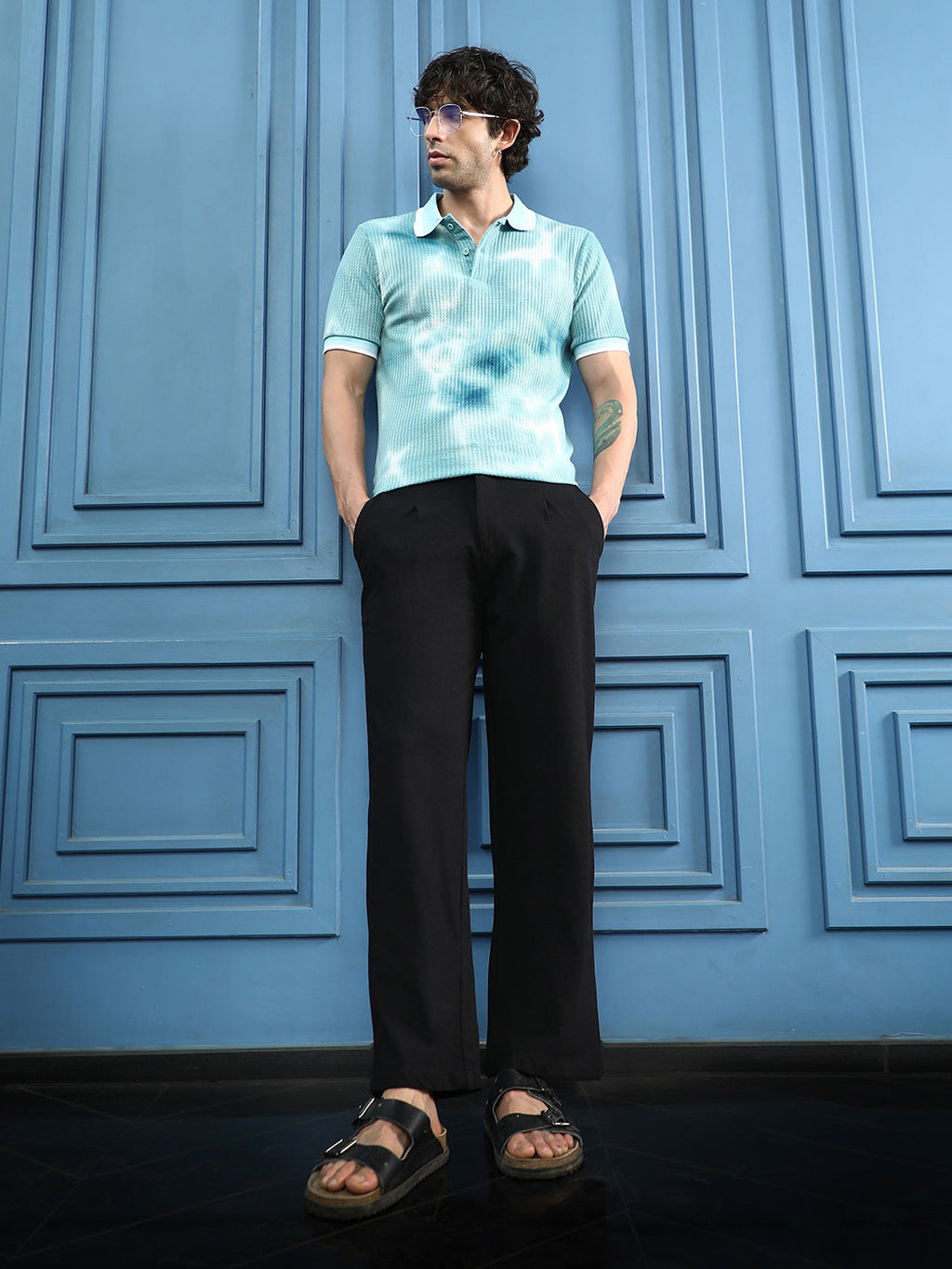 Textured Straight-Fit Trousers