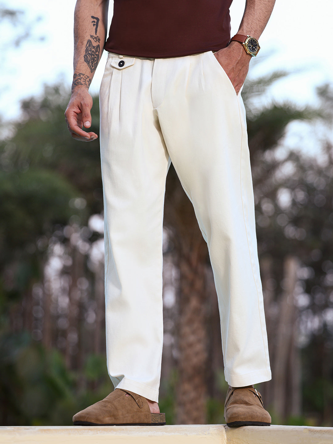 Off-White Pleated Cotton Trousers