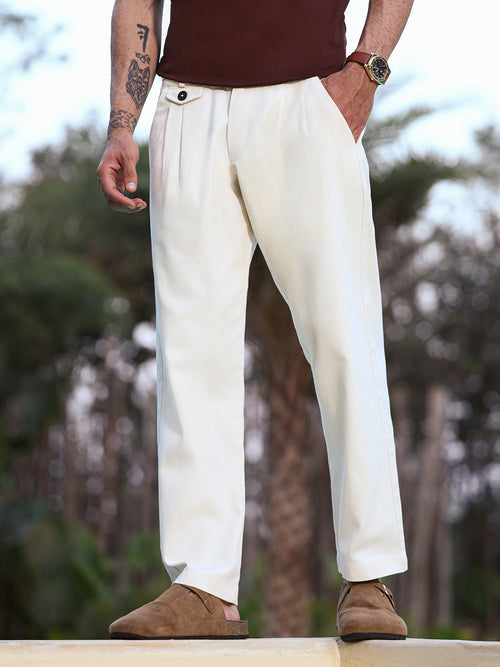 Off-White Pleated Cotton Trousers
