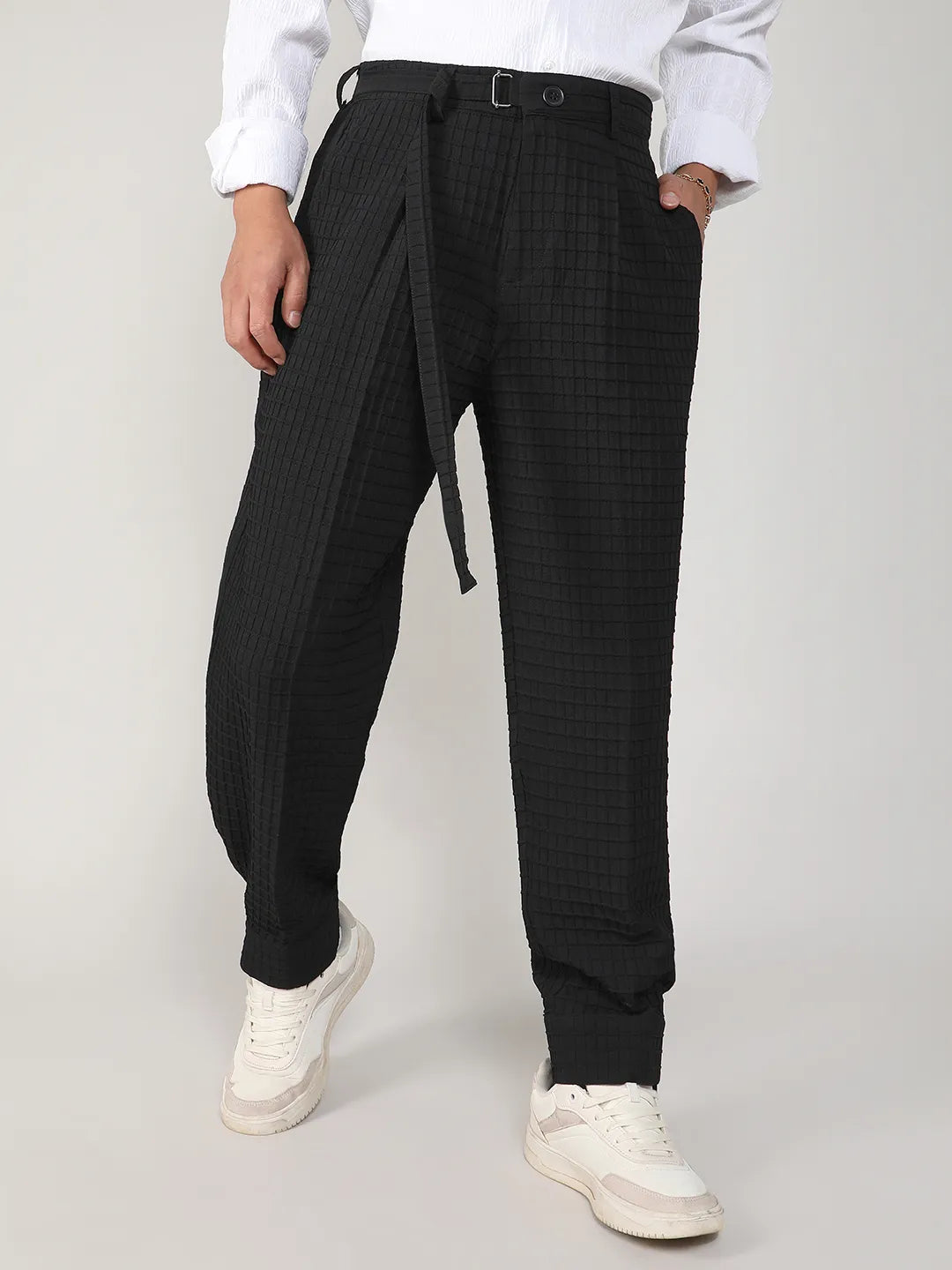 Textured Graph Check Trousers