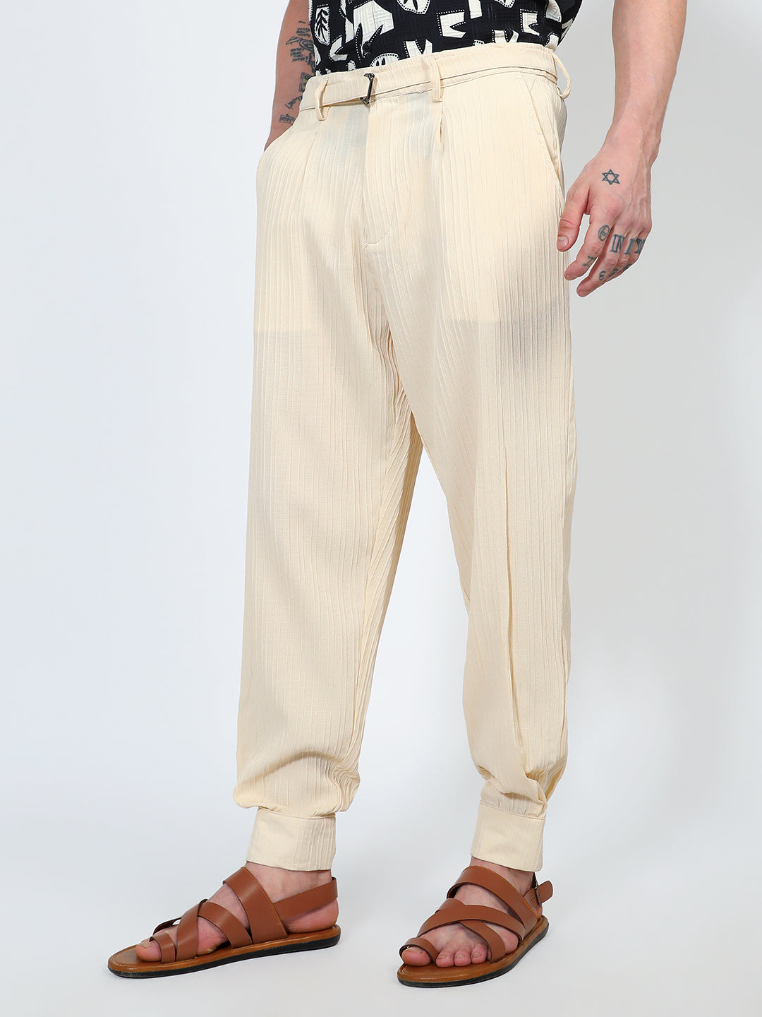 Textured Cuff-Hem Trousers