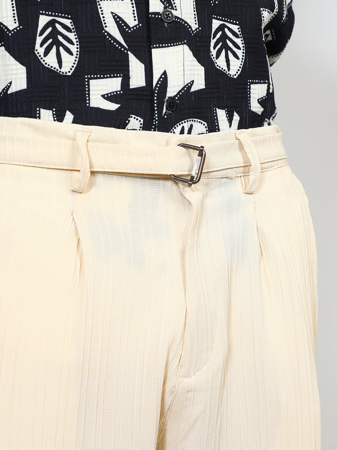 Textured Cuff-Hem Trousers