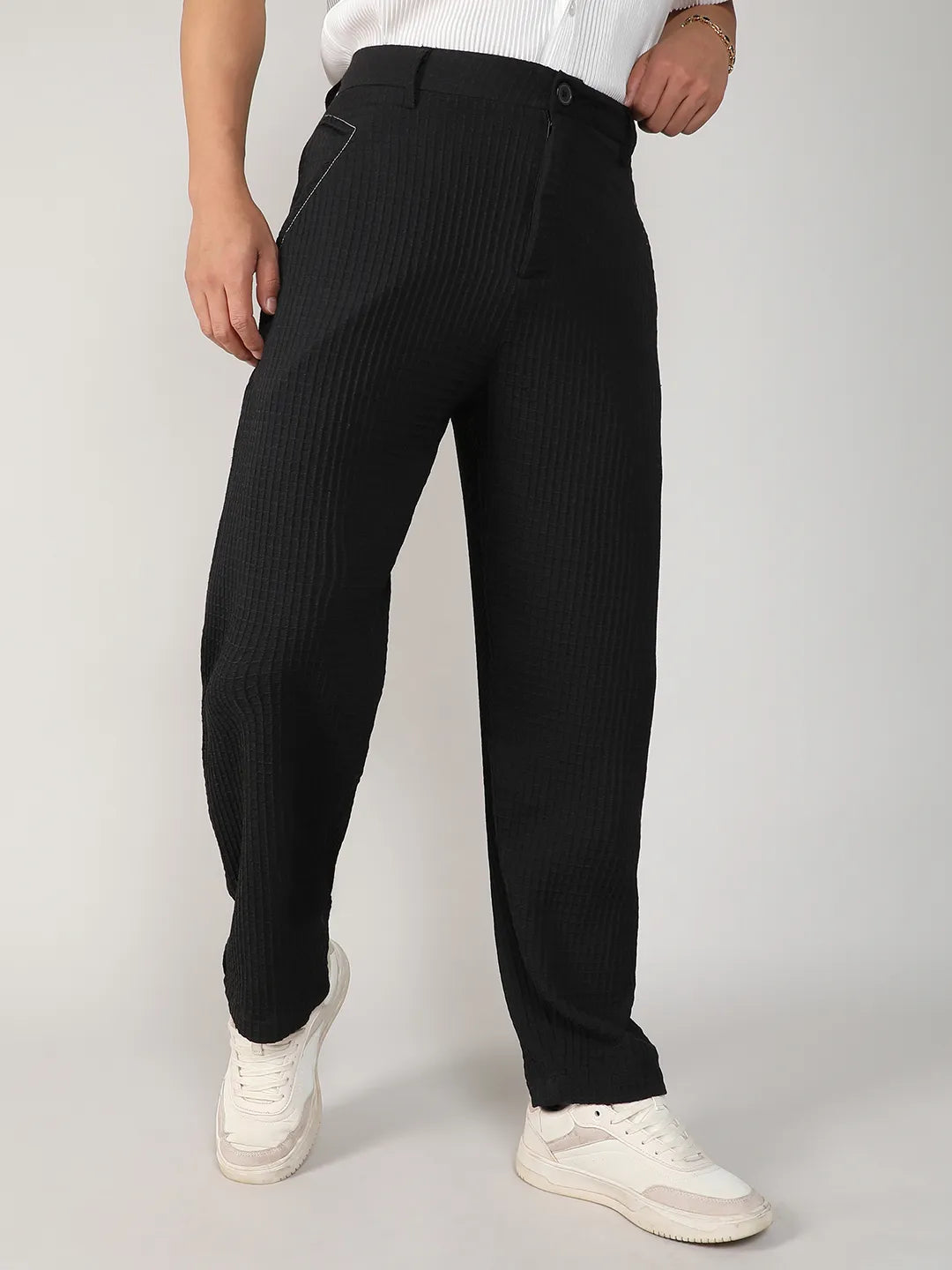 Textured Graph Check Trousers