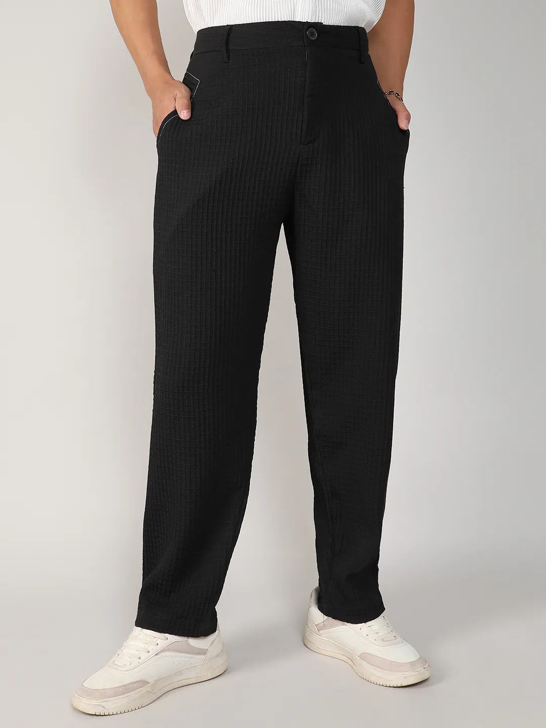 Textured Graph Check Trousers