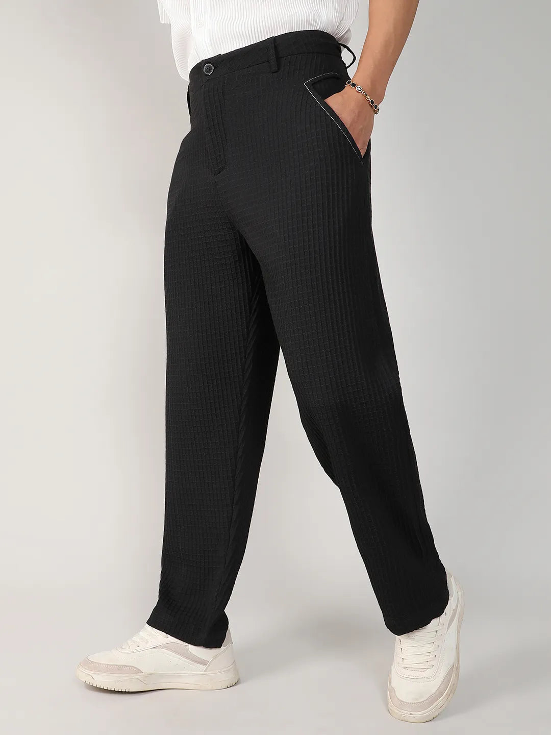 Textured Graph Check Trousers