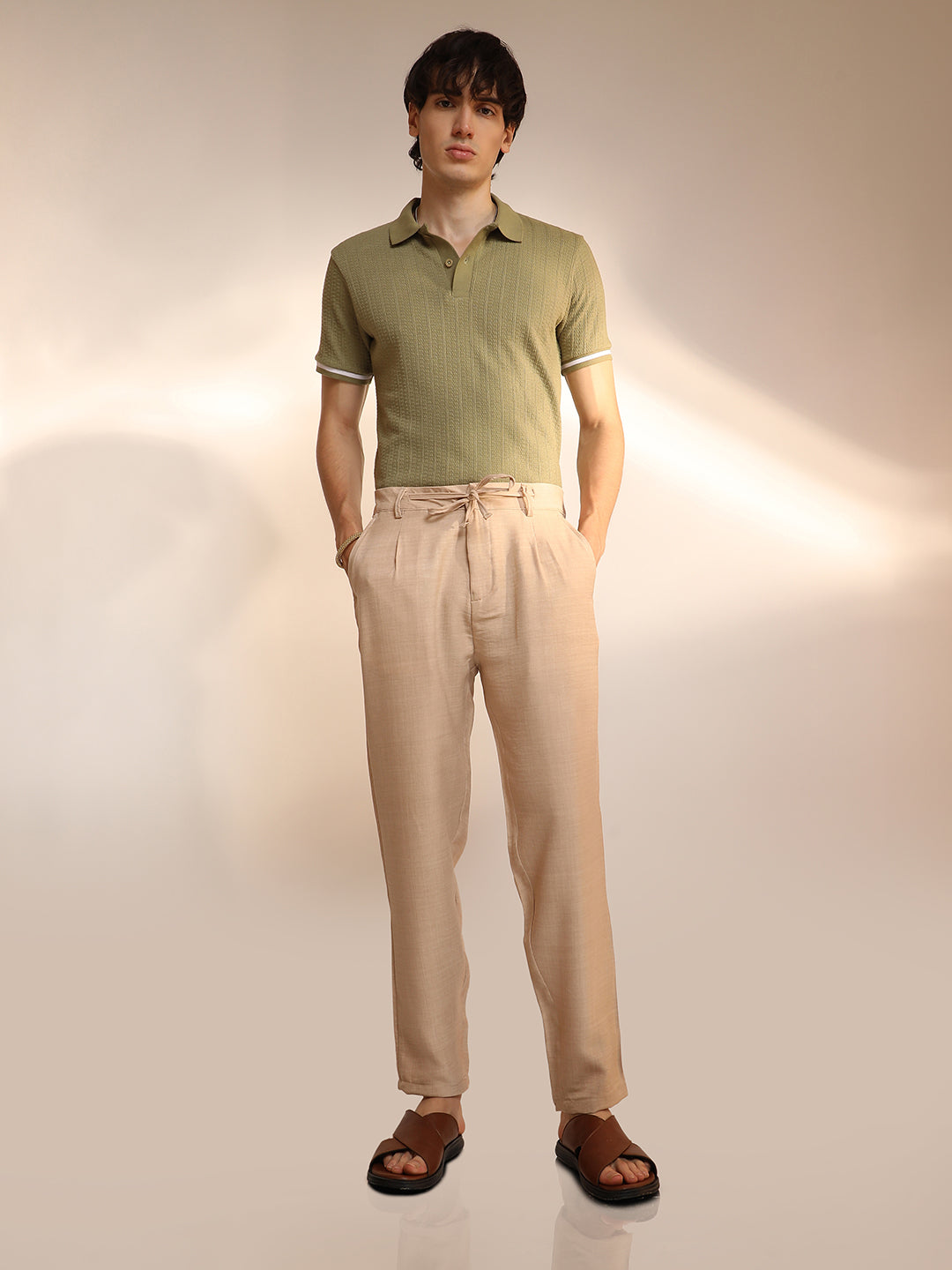 Solid Pleated Trousers