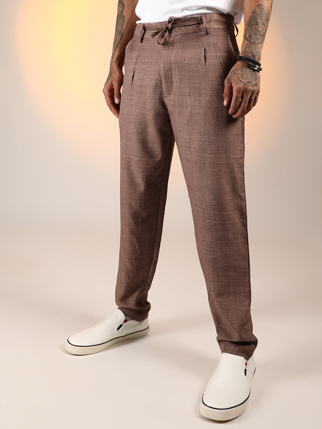 Solid Pleated Trousers