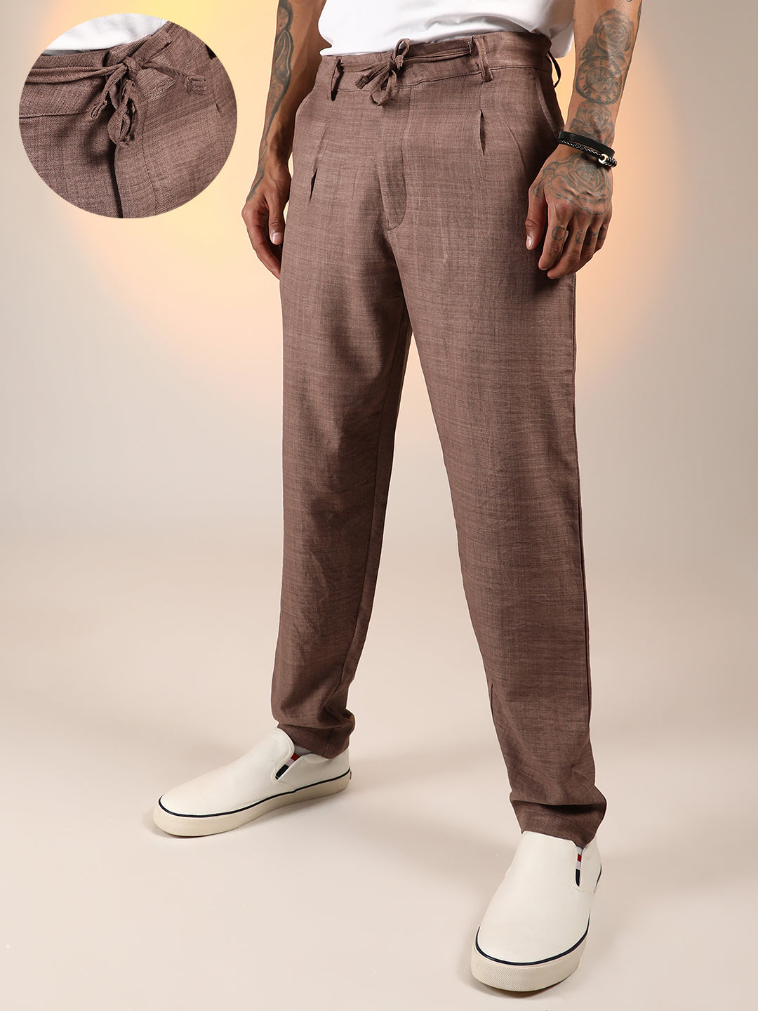 Solid Pleated Trousers