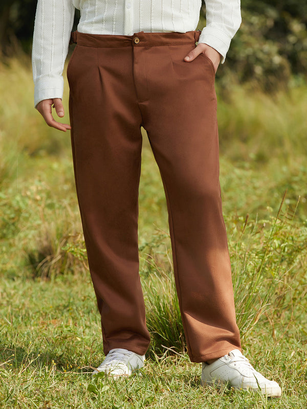 ₹1,099 | Campus Sutra mens Chocolate Brown Tailored Suede Trousers
