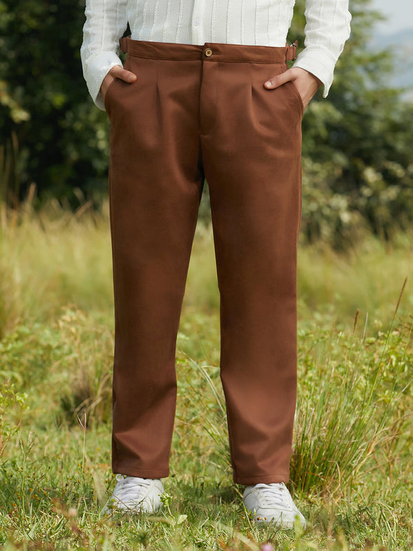 ₹1,099 | Campus Sutra mens Chocolate Brown Tailored Suede Trousers