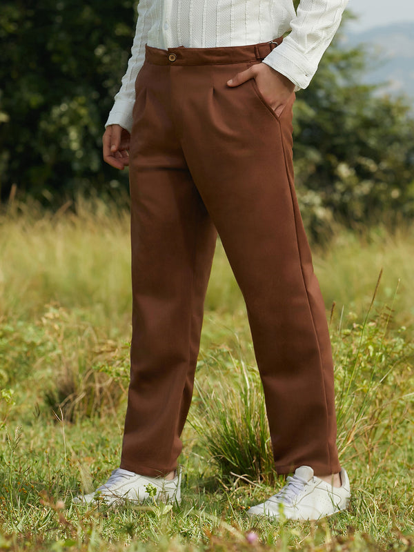 1,099 | Campus Sutra mens Chocolate Brown Tailored Suede Trousers - Campussutra 1,099 | Campus Sutra mens Chocolate Brown Tailored Suede Trousers - Campussutra