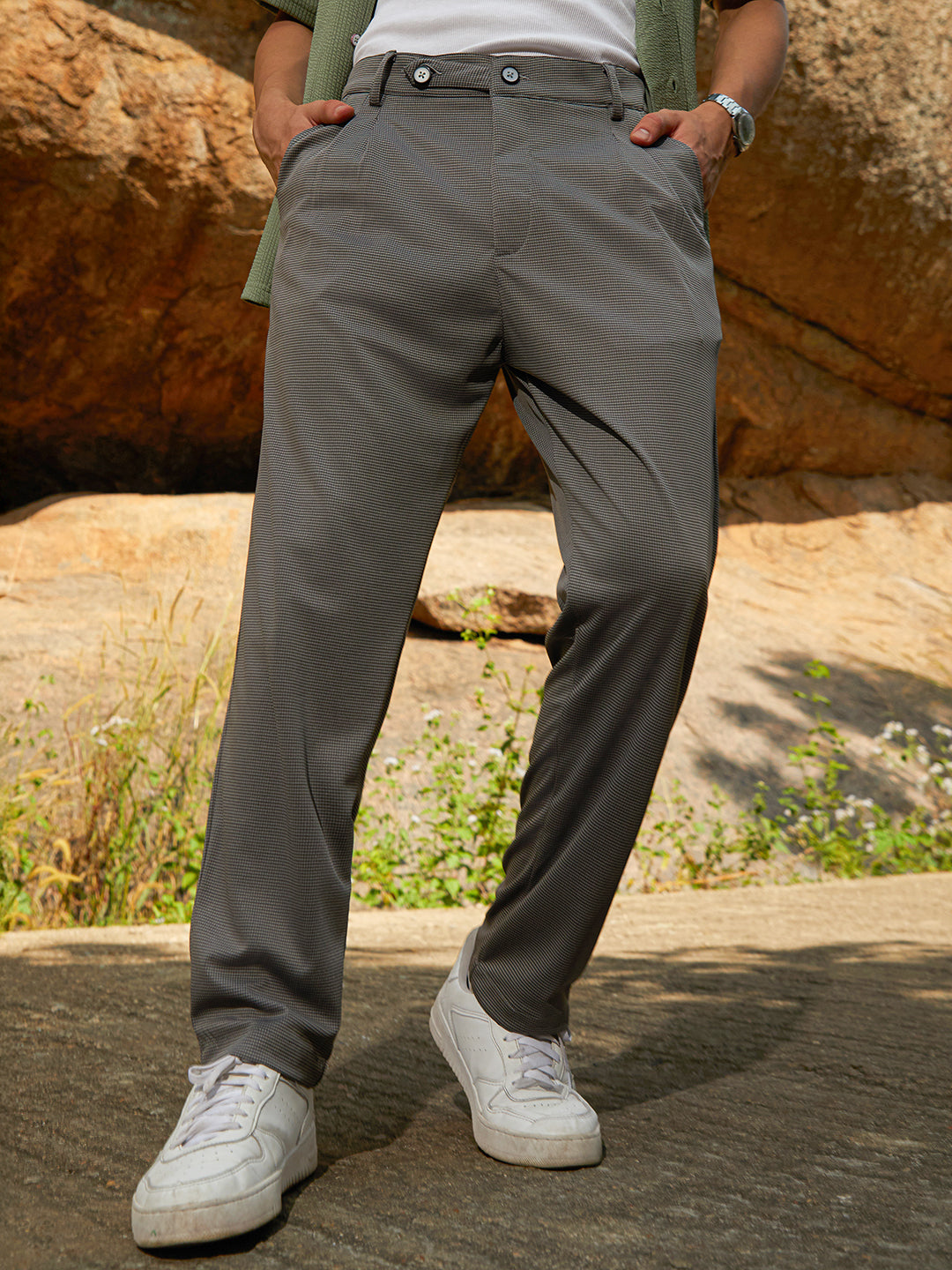 Lightweight - Micro-Check Chino Trousers