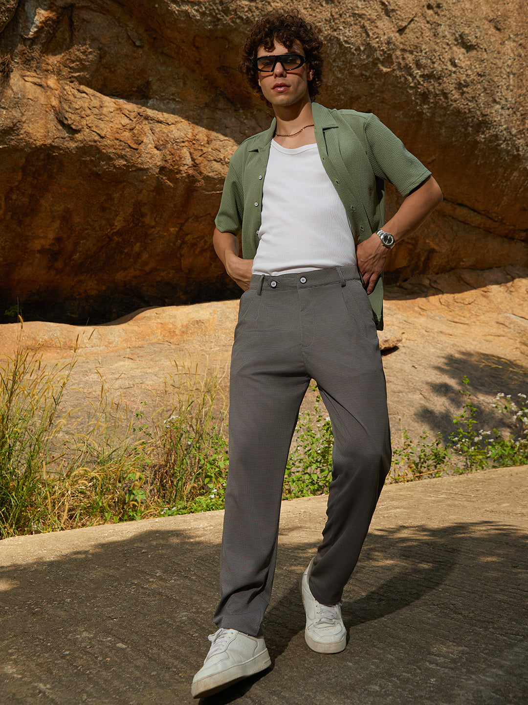 Lightweight - Micro-Check Chino Trousers