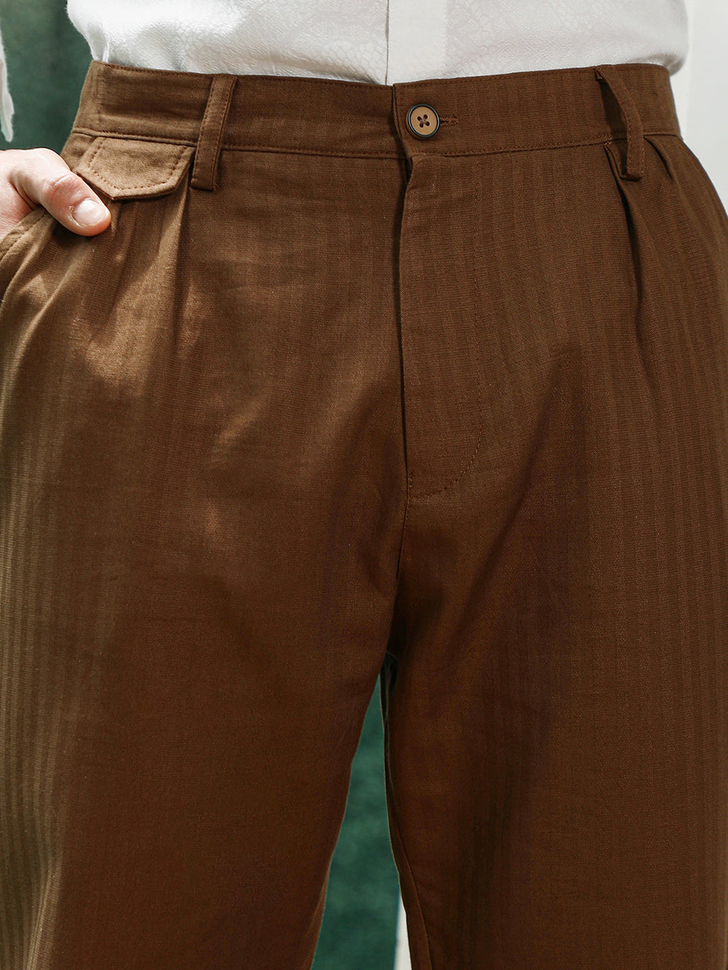 Brown Pleated Formal Trousers
