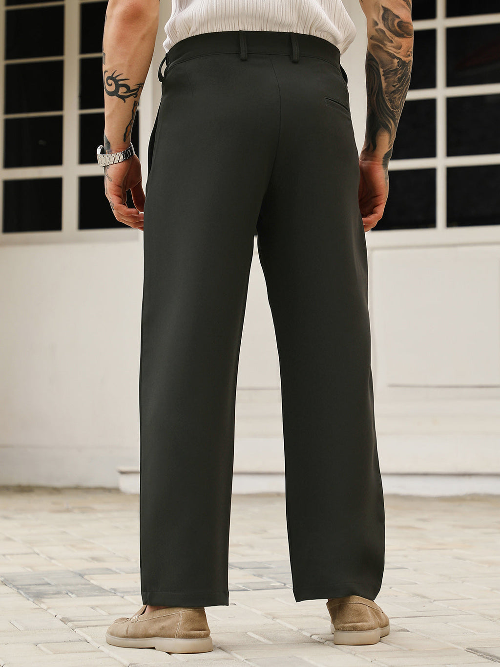 Pleated-Straight Tailored Trousers