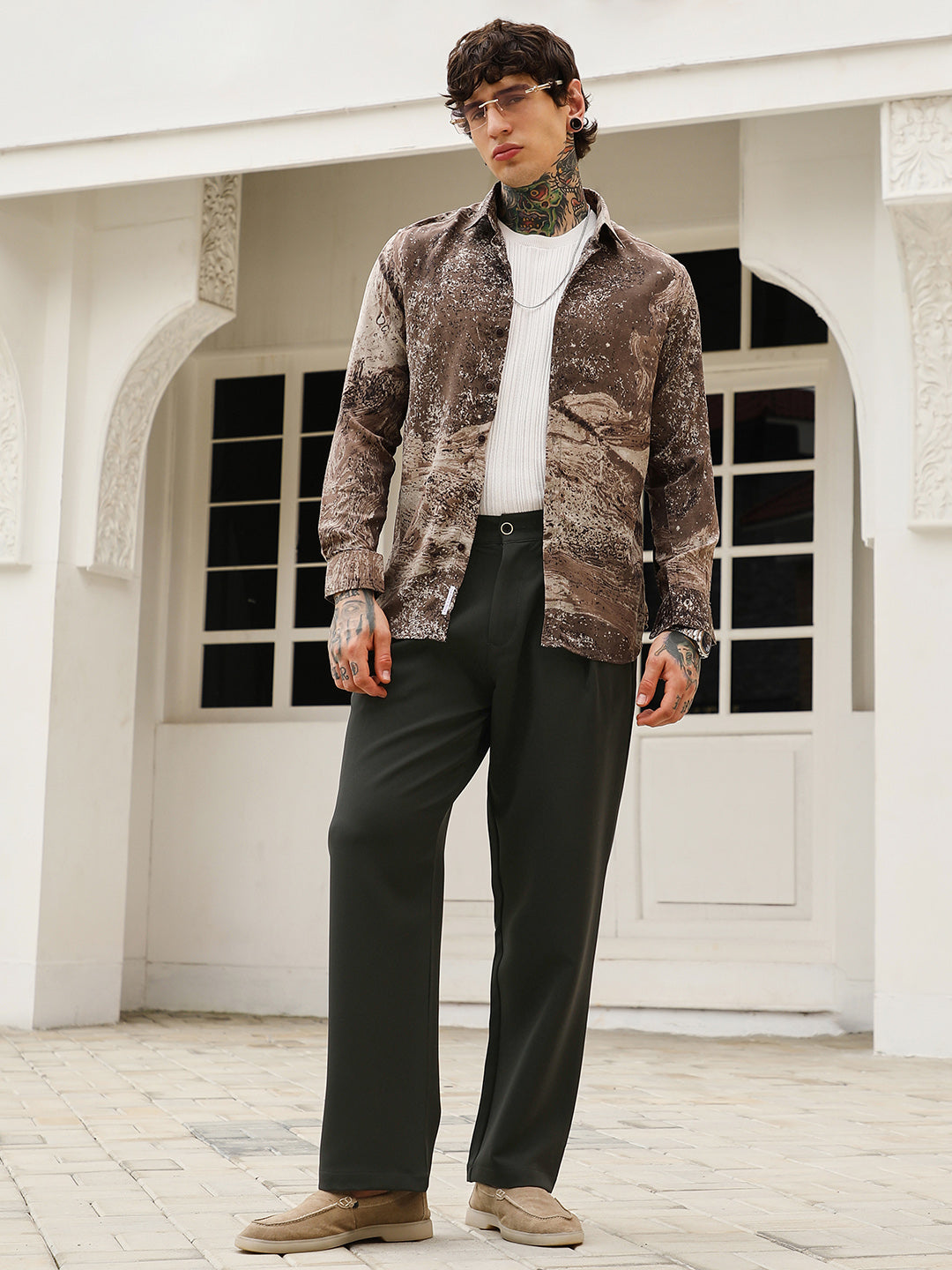 Pleated-Straight Tailored Trousers