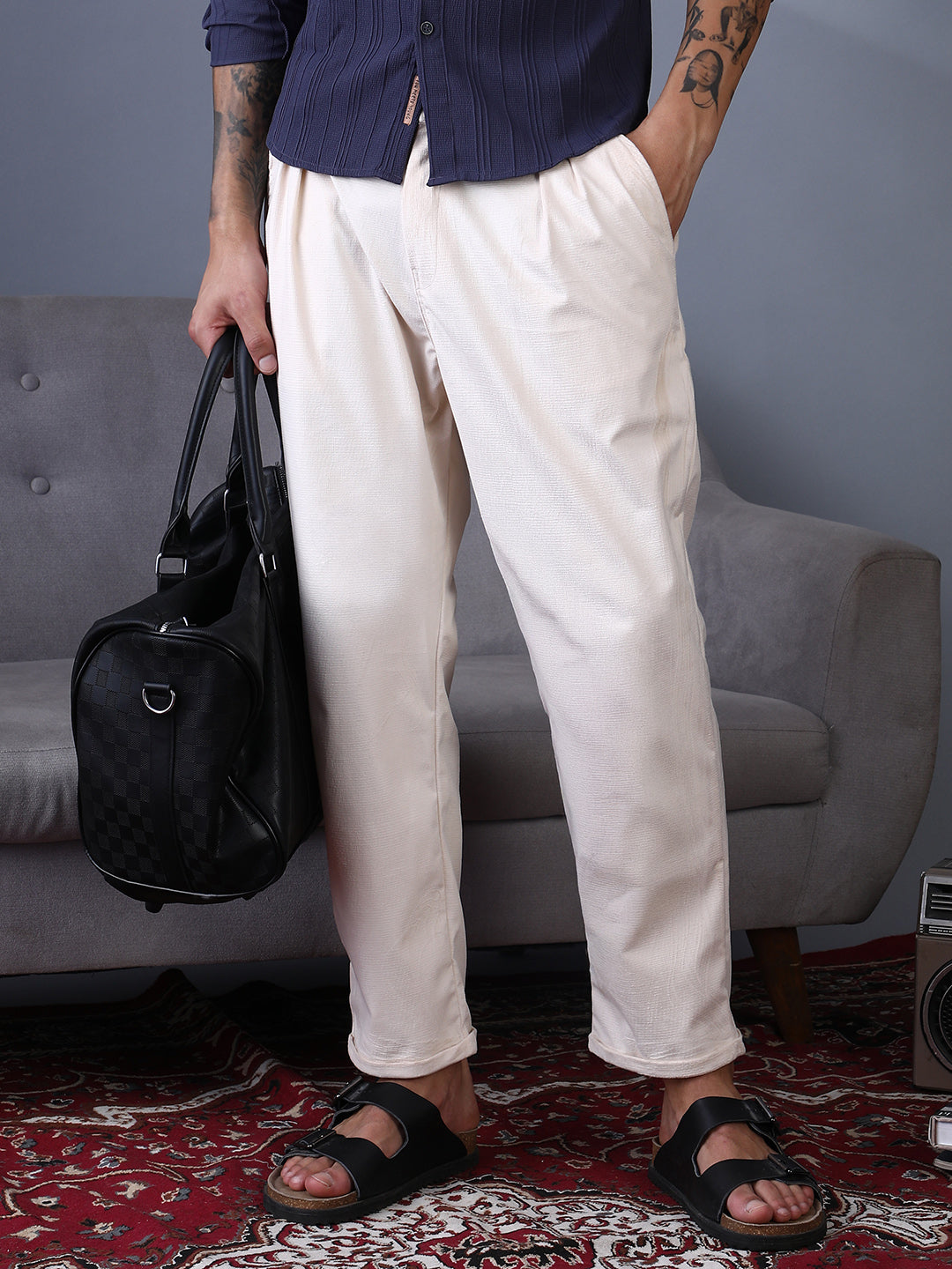 Cuffed Pleated Tailored Trousers