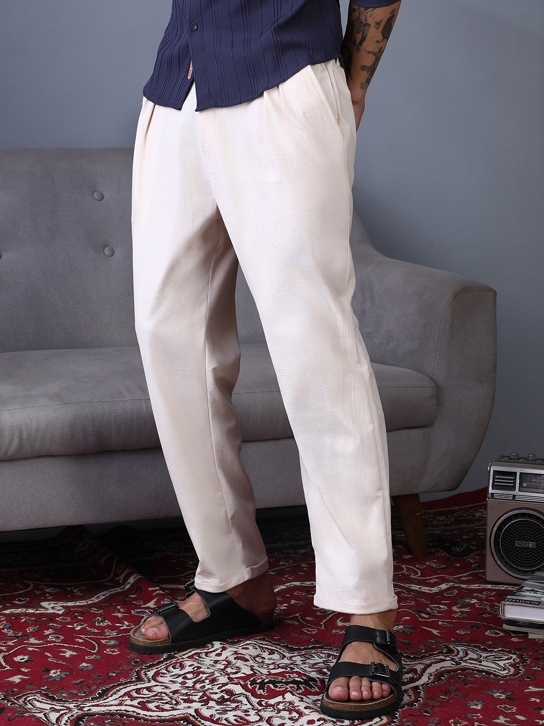 Cuffed Pleated Tailored Trousers