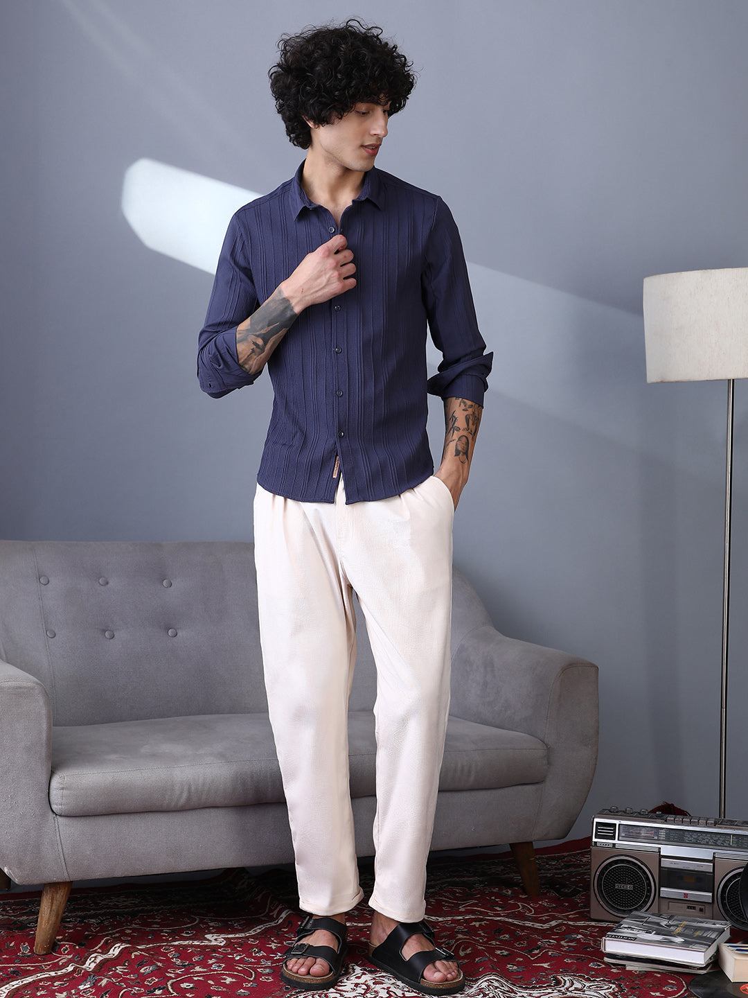 Cuffed Pleated Tailored Trousers