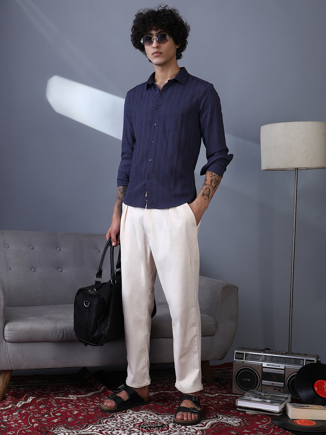 Cuffed Pleated Tailored Trousers