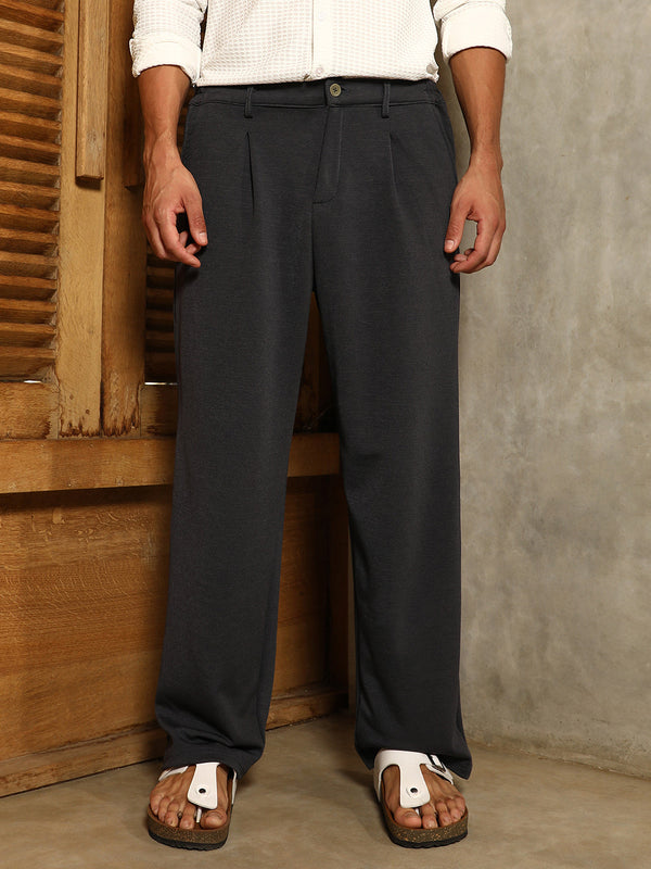 Micro-Waffle Straight-Leg Trousers
