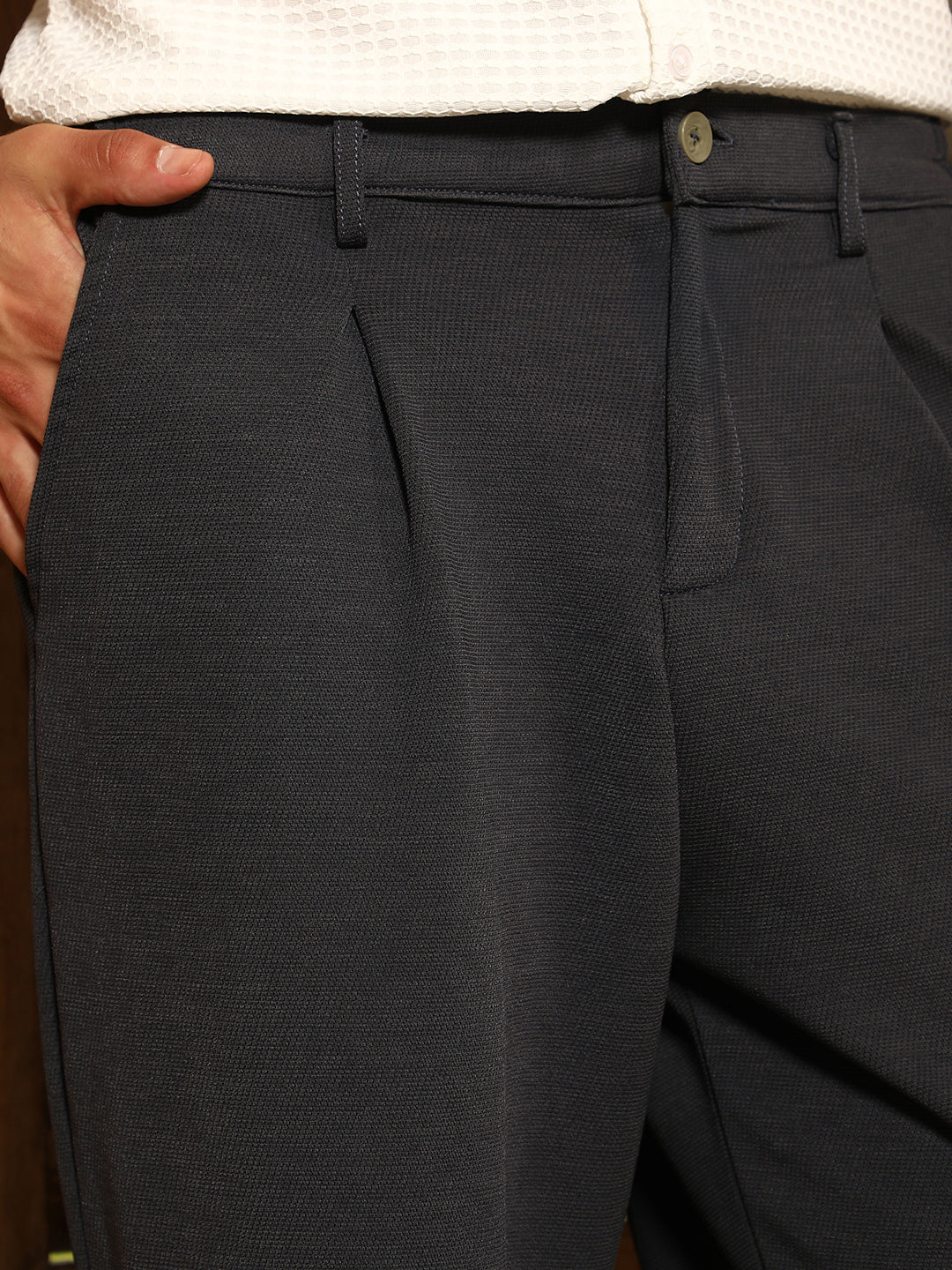 Micro-Waffle Straight-Leg Trousers