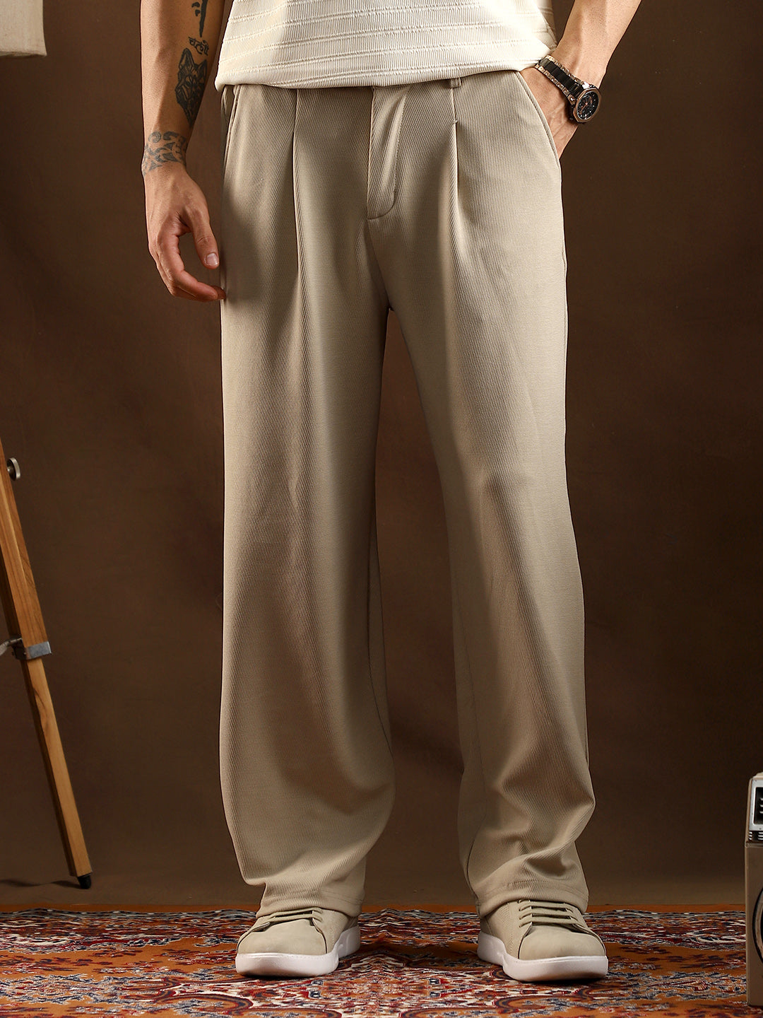 Micro-Waffle Cuffed Trousers