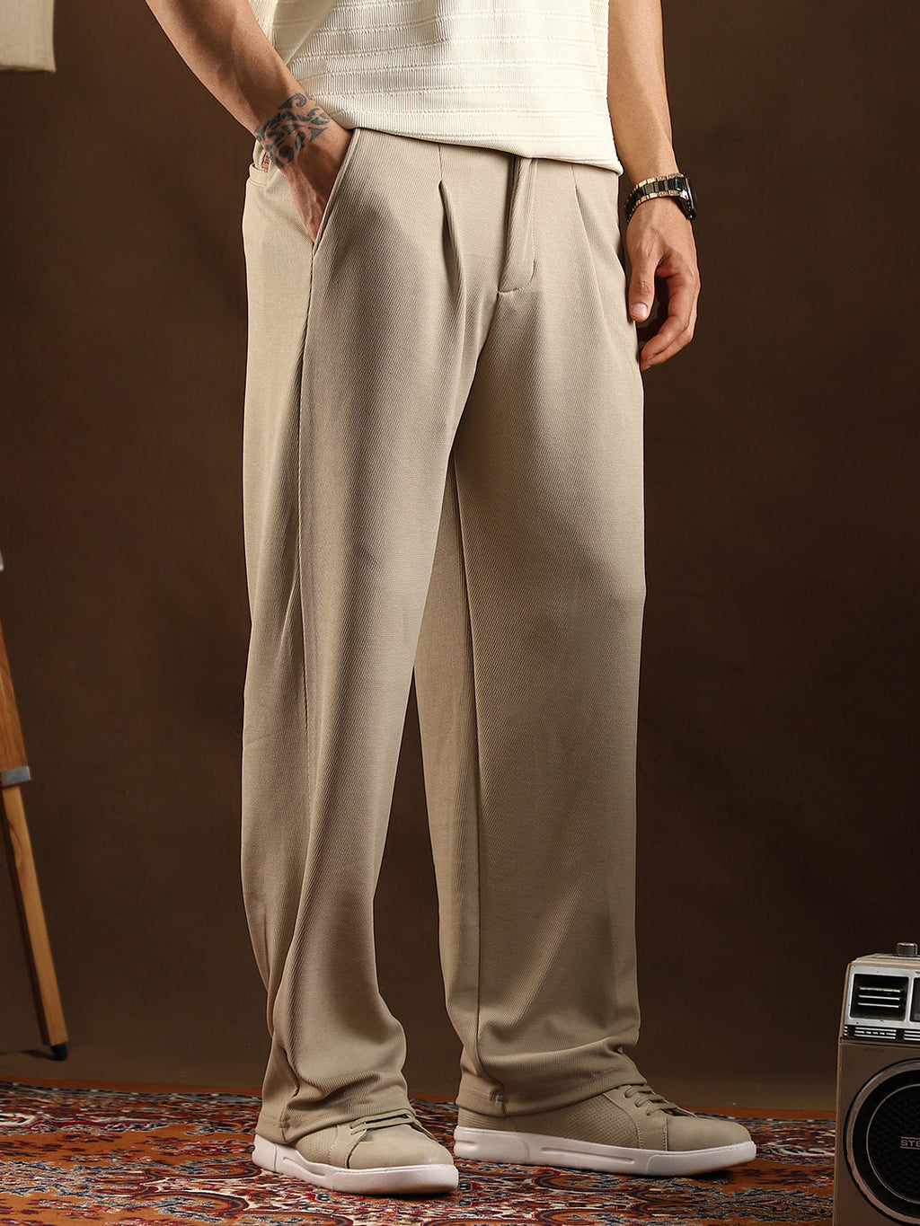 Micro-Waffle Cuffed Trousers