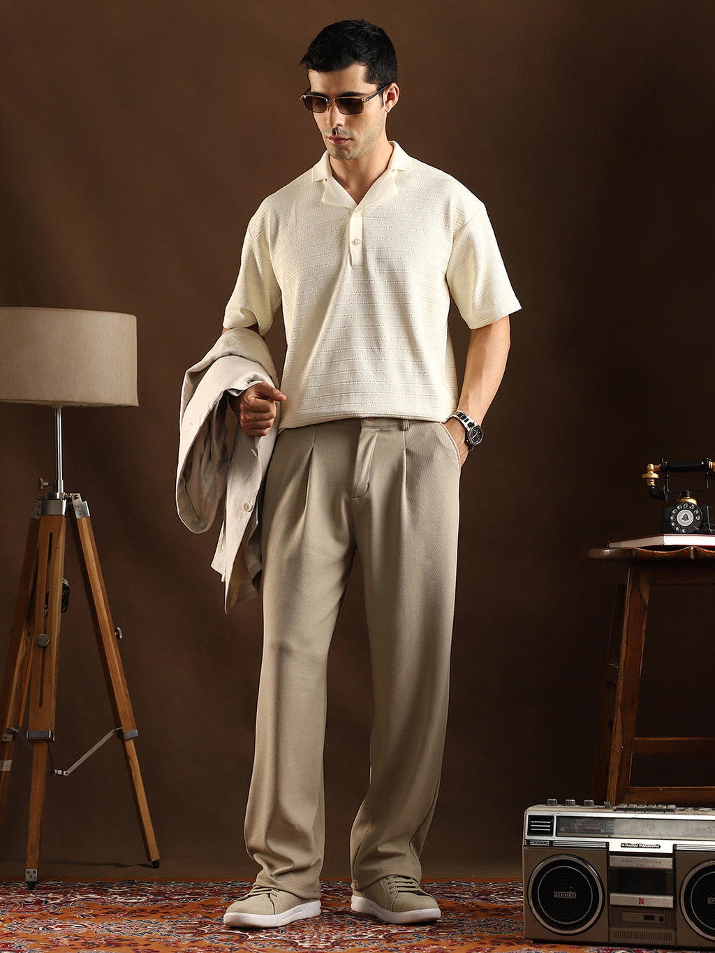 Micro-Waffle Cuffed Trousers