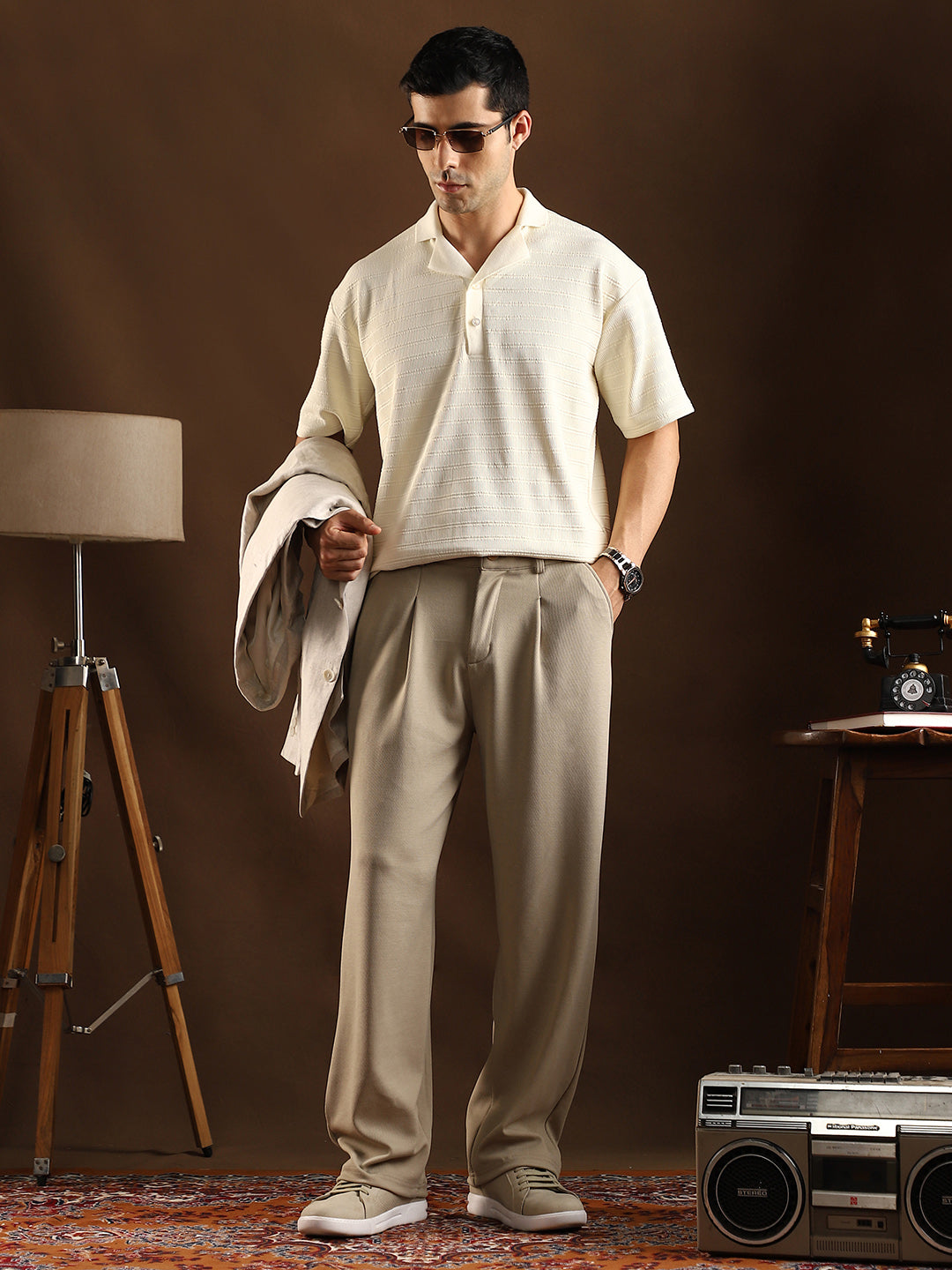 Micro-Waffle Cuffed Trousers