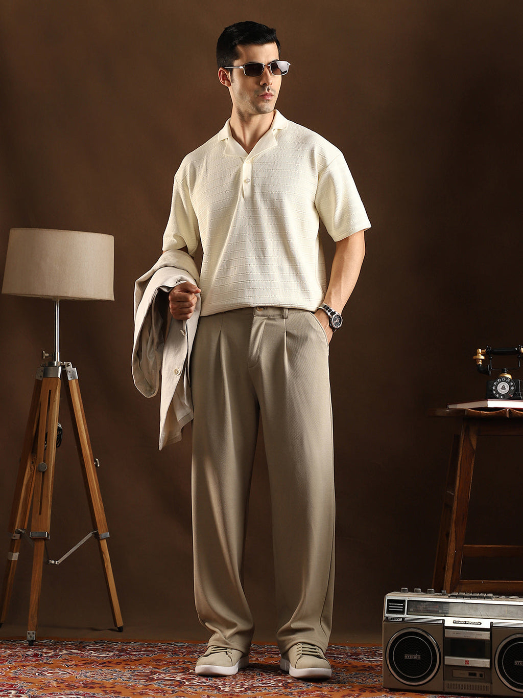 Micro-Waffle Cuffed Trousers