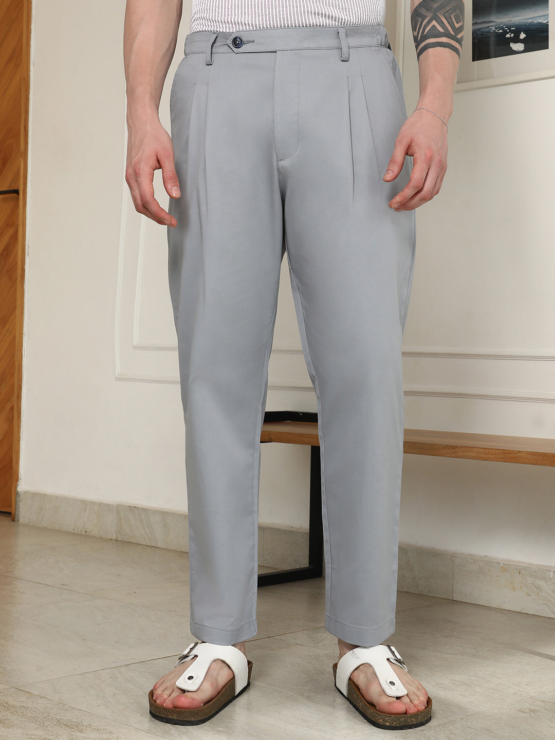 Grey Pleated Trousers