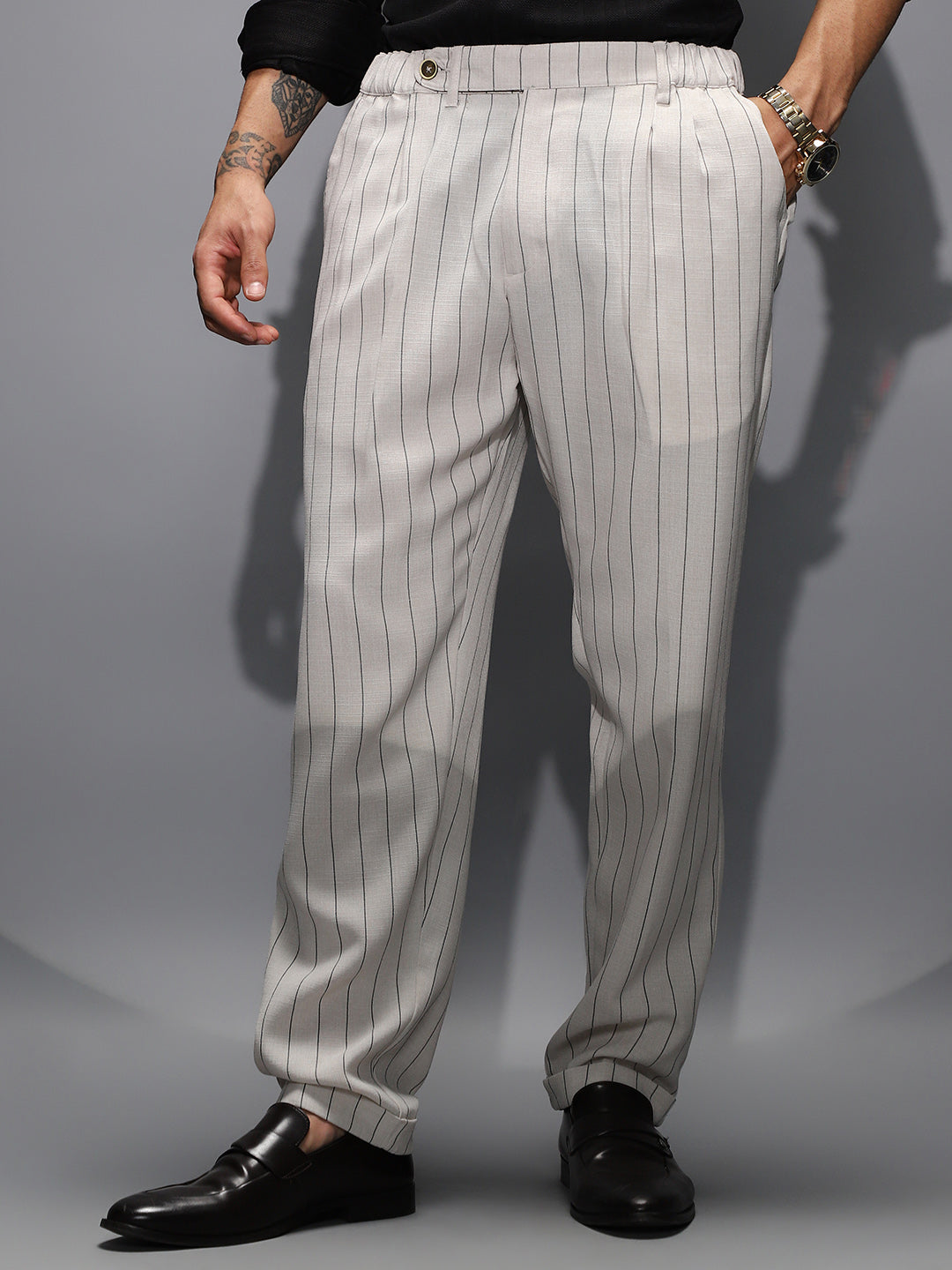 Lightweight - Pinstripe-Pleated Chino Trousers