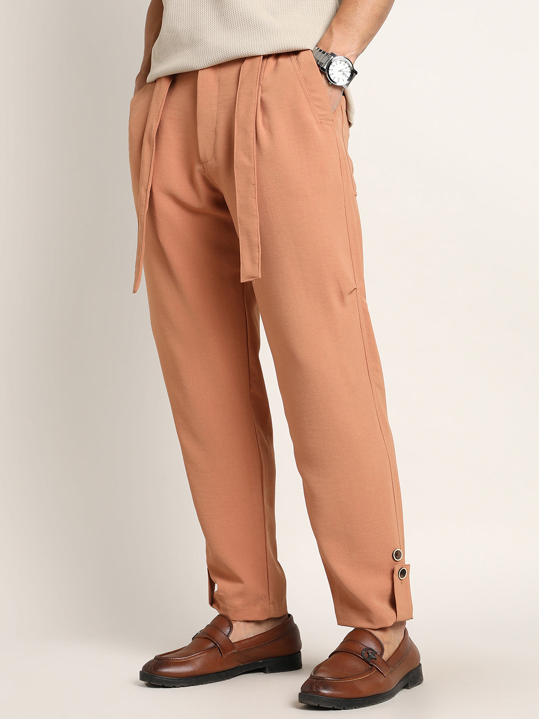 Khaki Pants Rolled Up Pant Leg ₹999 Campus Sutra Men's Peach
