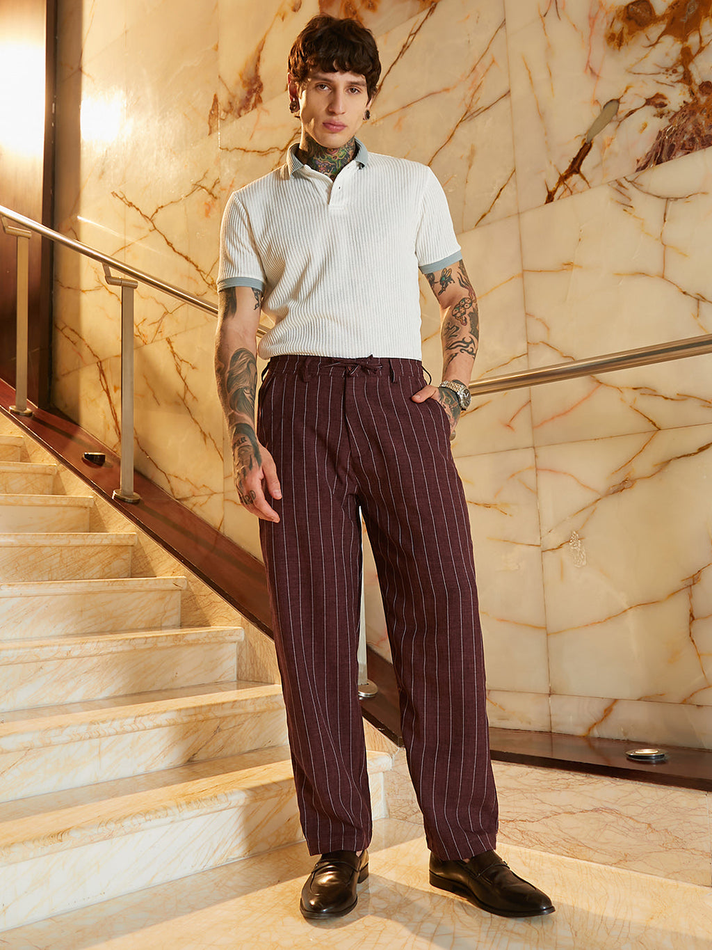 Lightweight - Pinstriped Chino Trousers