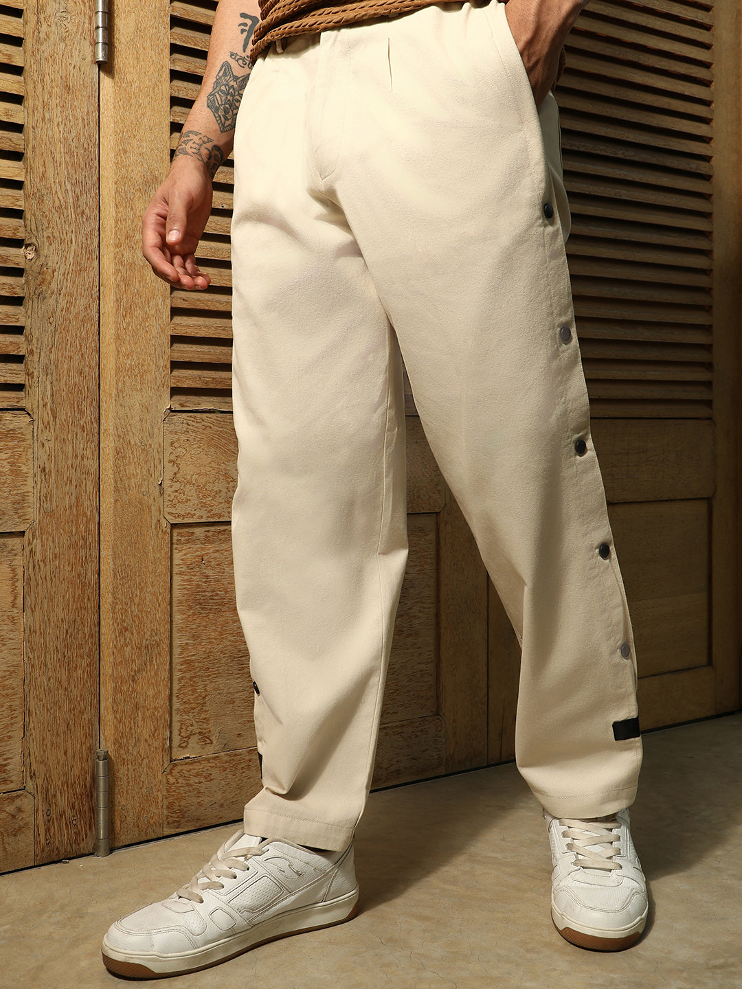 Side-Snap Straight Trousers