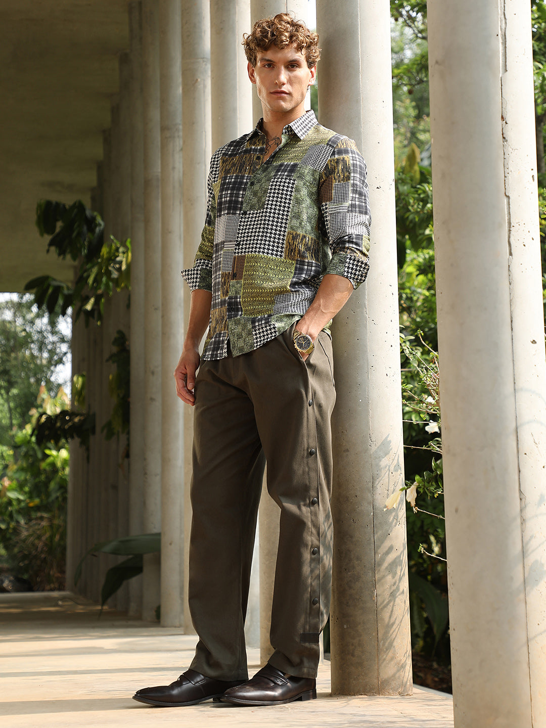 Side-Snap Straight Trousers