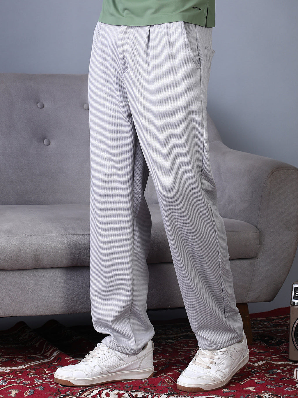 Micro-Waffle Straight Trousers