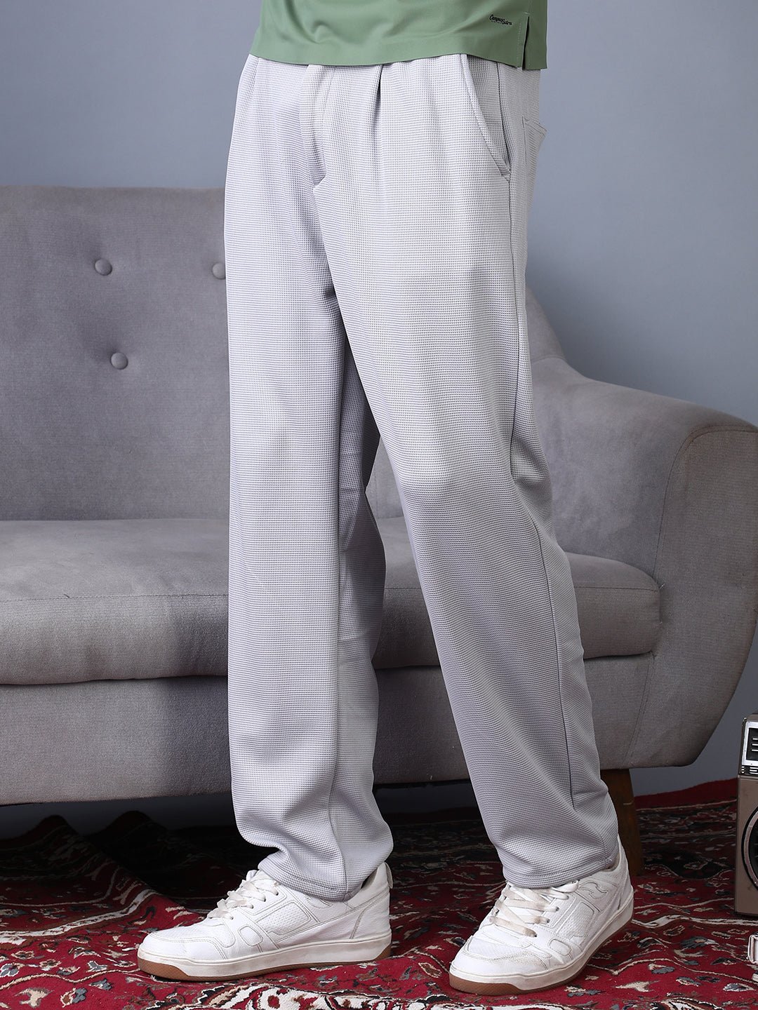 Micro-Waffle Straight Trousers