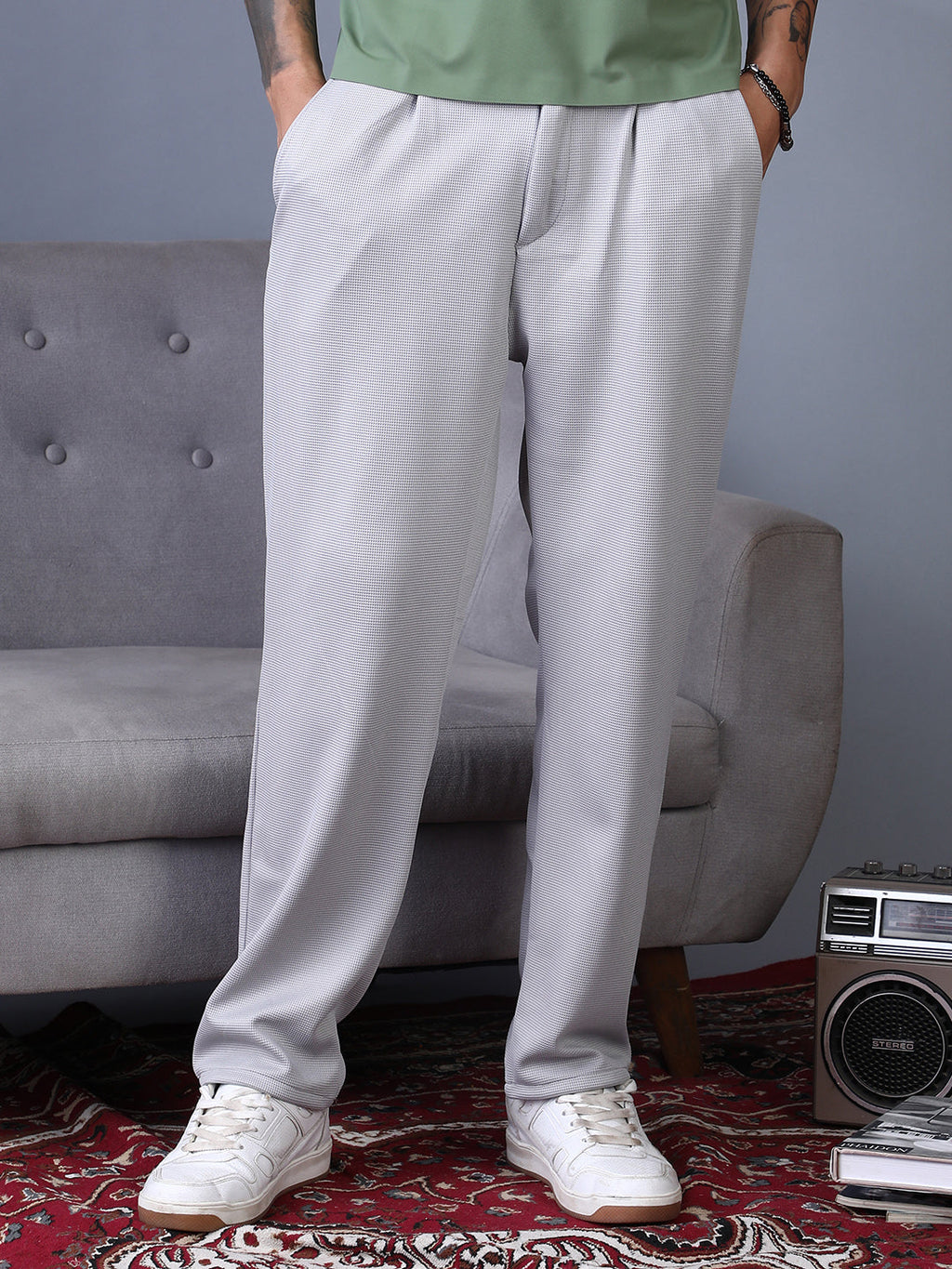 Micro-Waffle Straight Trousers