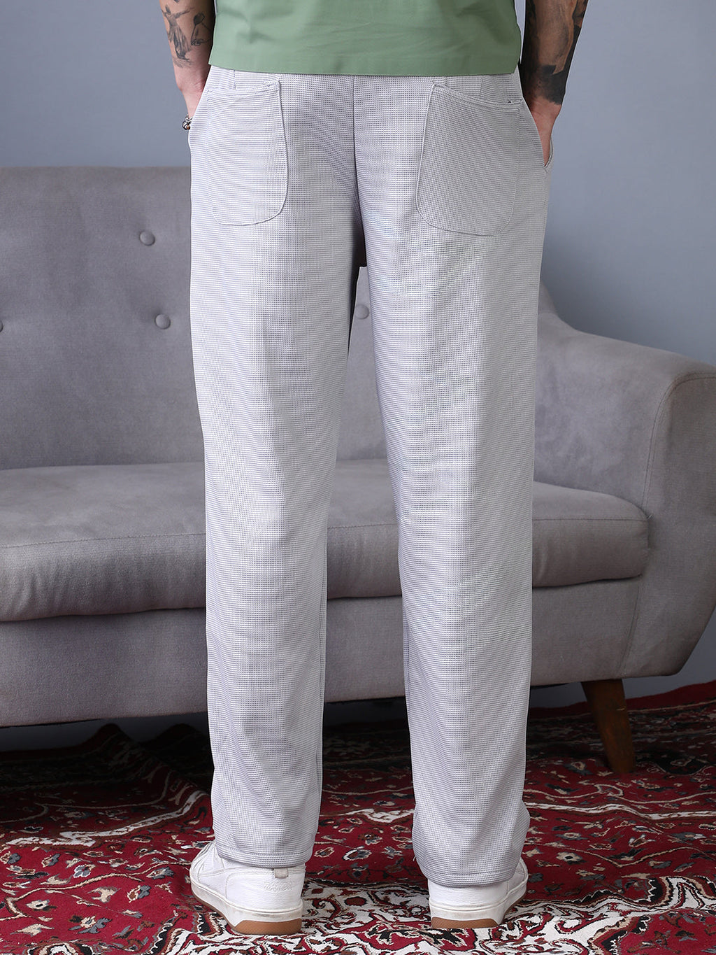 Micro-Waffle Straight Trousers