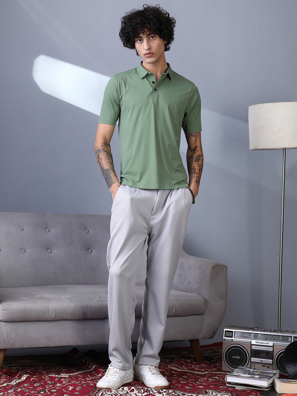 Micro-Waffle Straight Trousers