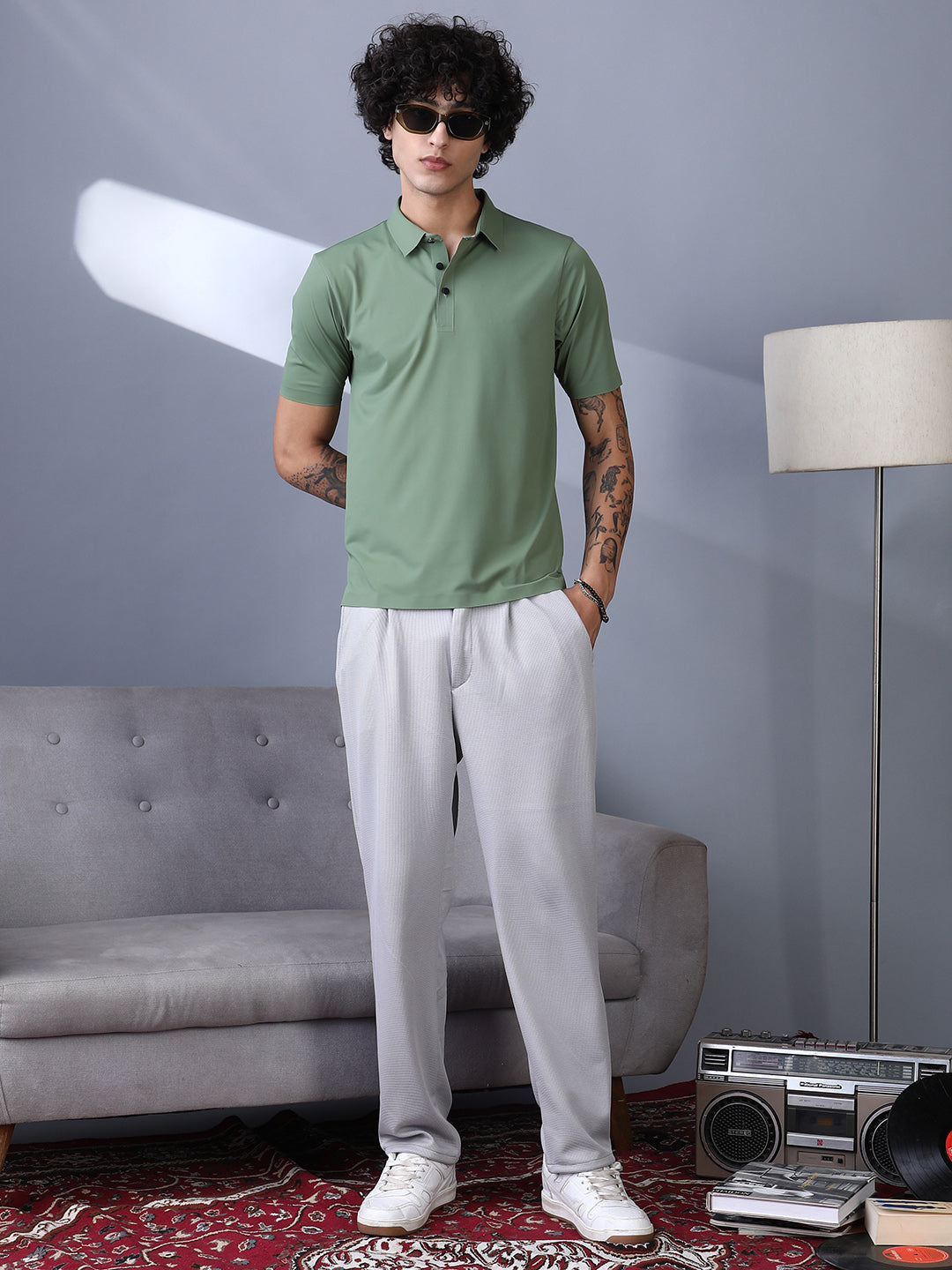 Micro-Waffle Straight Trousers