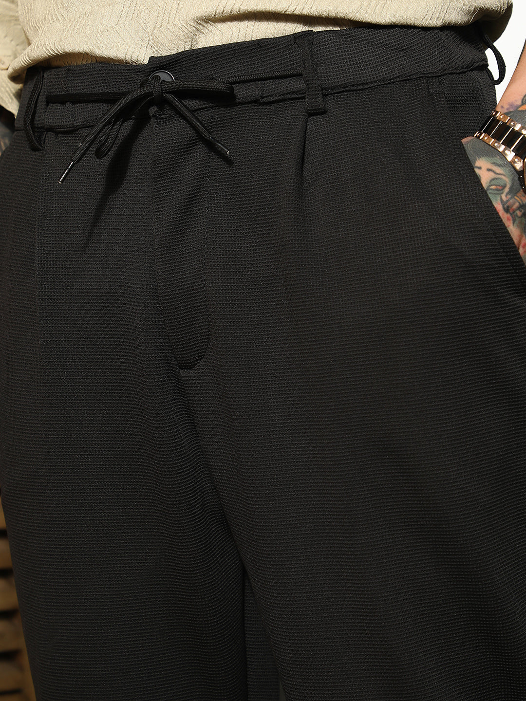 Micro-Waffle Straight Trousers