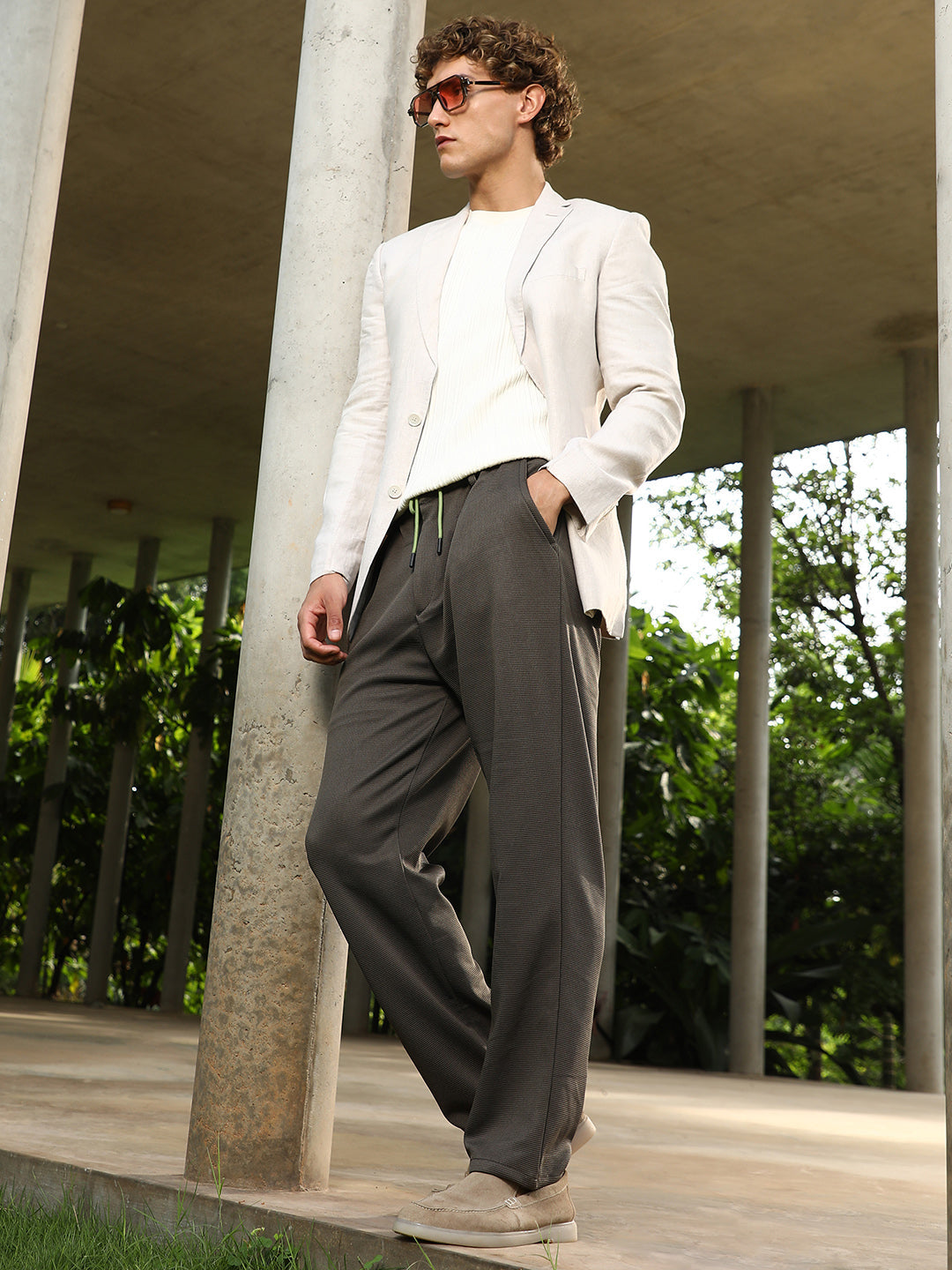 Micro-Waffle Straight Trousers