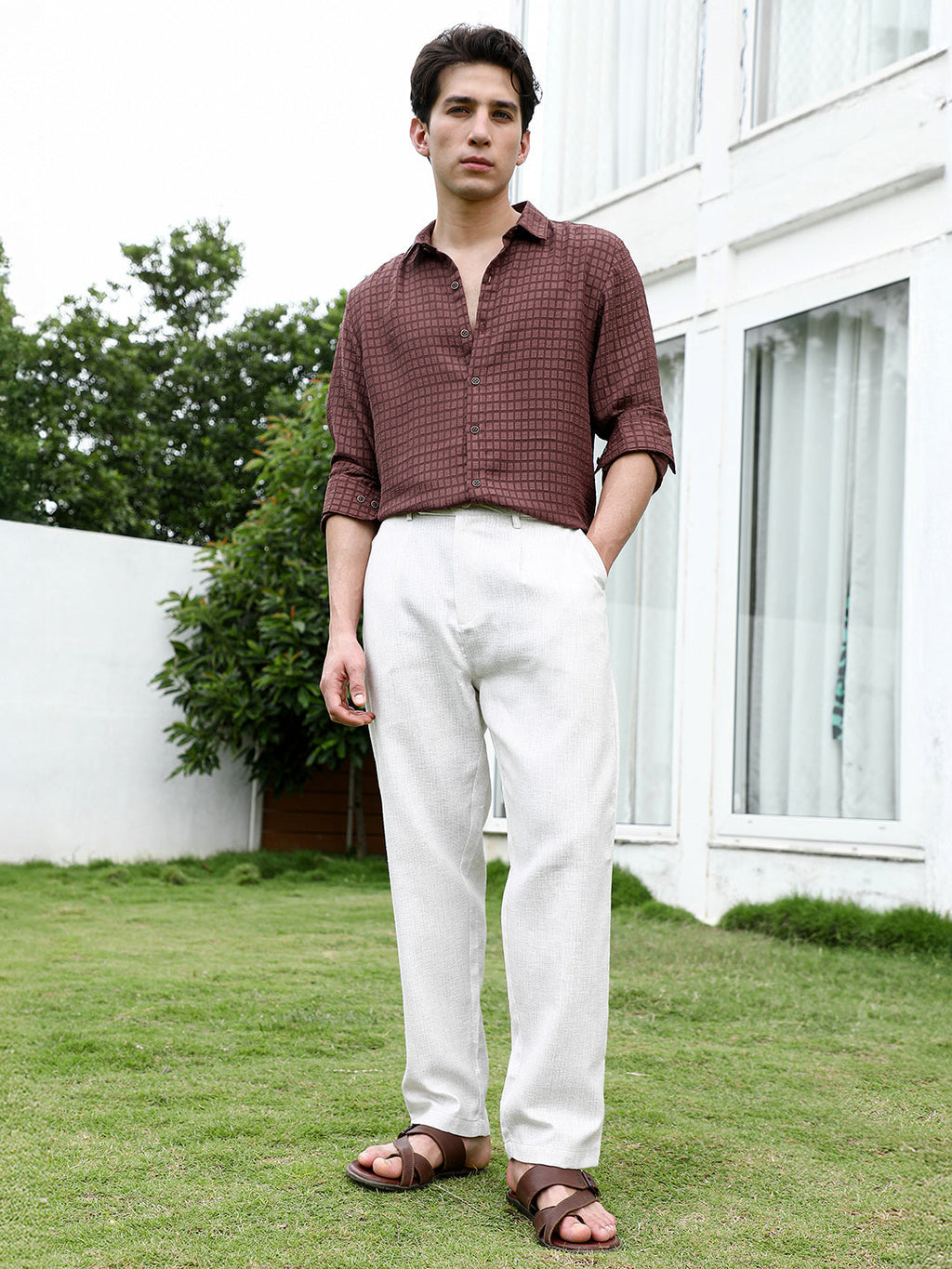 Lightweight - Off White Textured Trousers