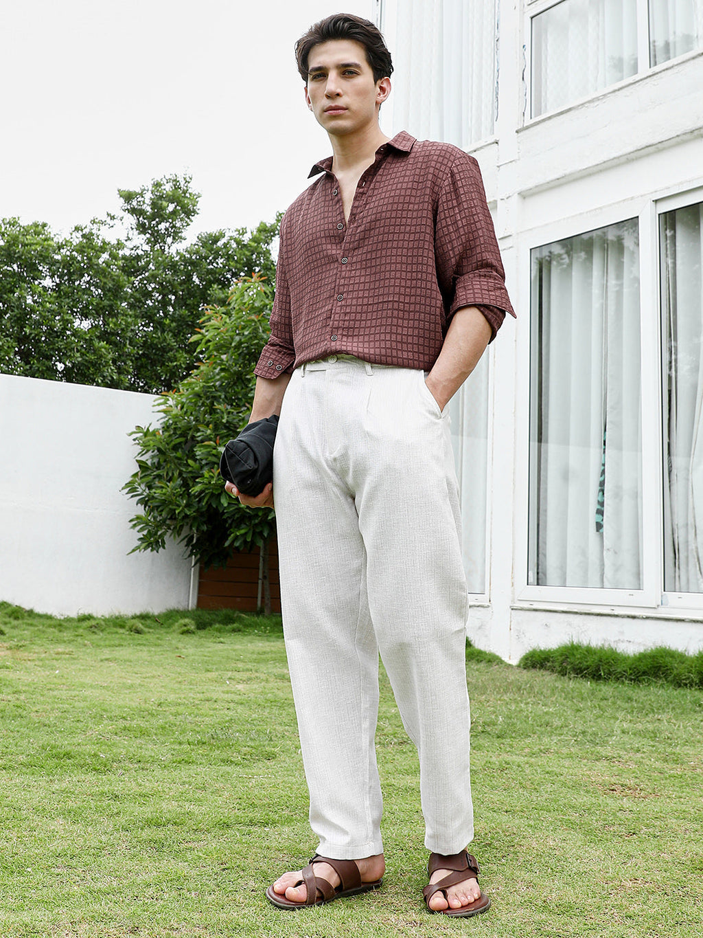 Lightweight - Off White Textured Trousers